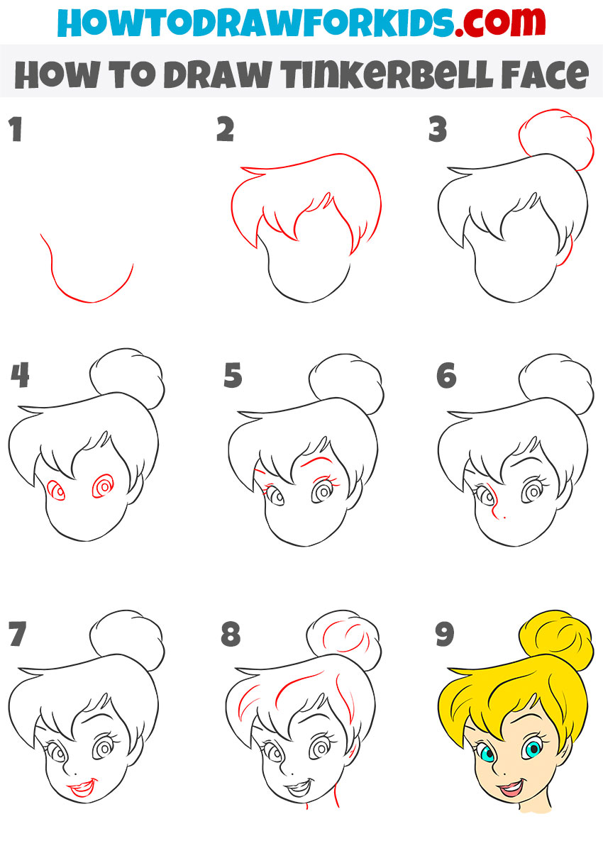 How to Draw Tinker Bell Face Easy Drawing Tutorial For Kids