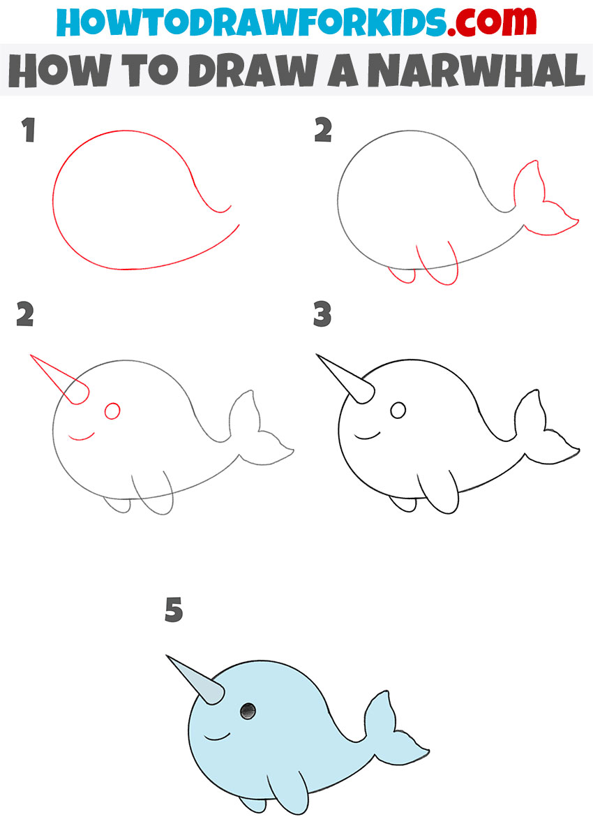 How to draw a Narwhal step by step