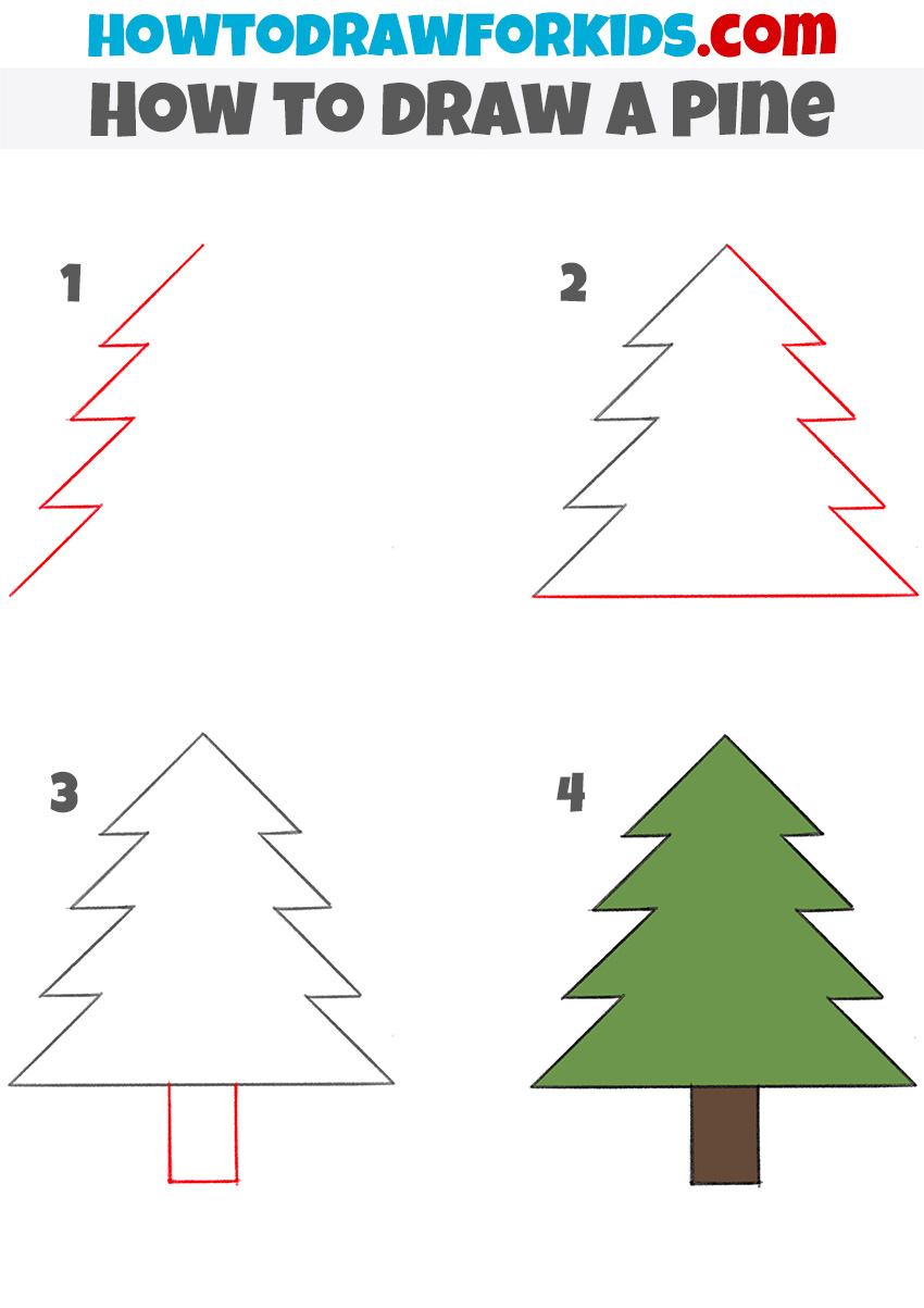 How to Draw a Pine for Kindergarten Easy Drawing Tutorial For Kids