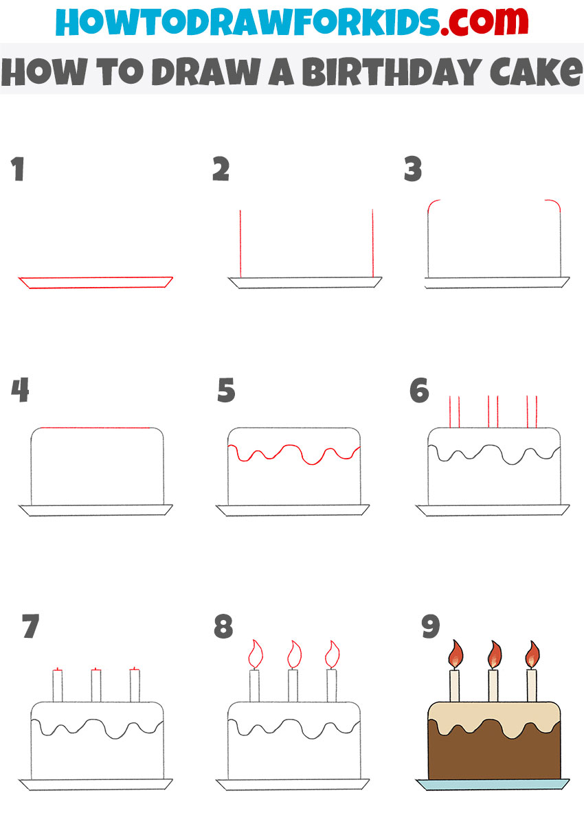 How to draw a birthday cake step by step