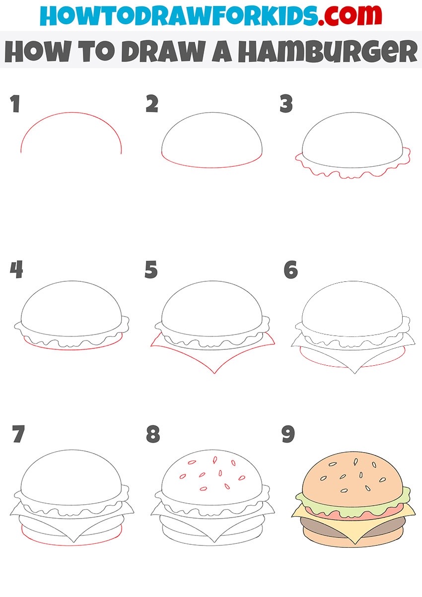 How to draw a burger step by step