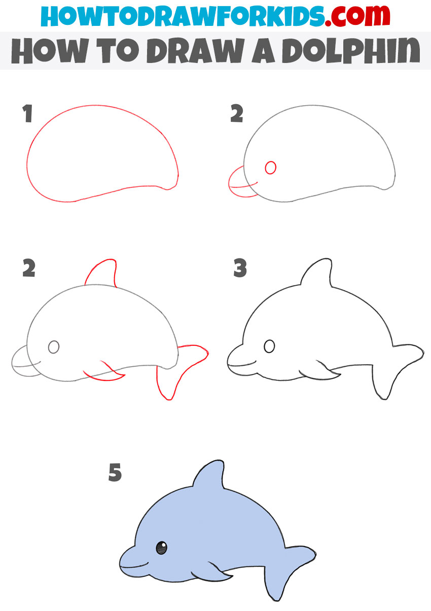 How to draw a dolphin step by step