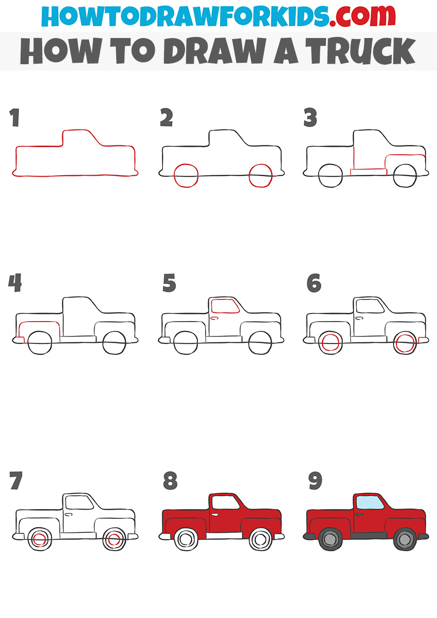 How to draw a simple truck step by step