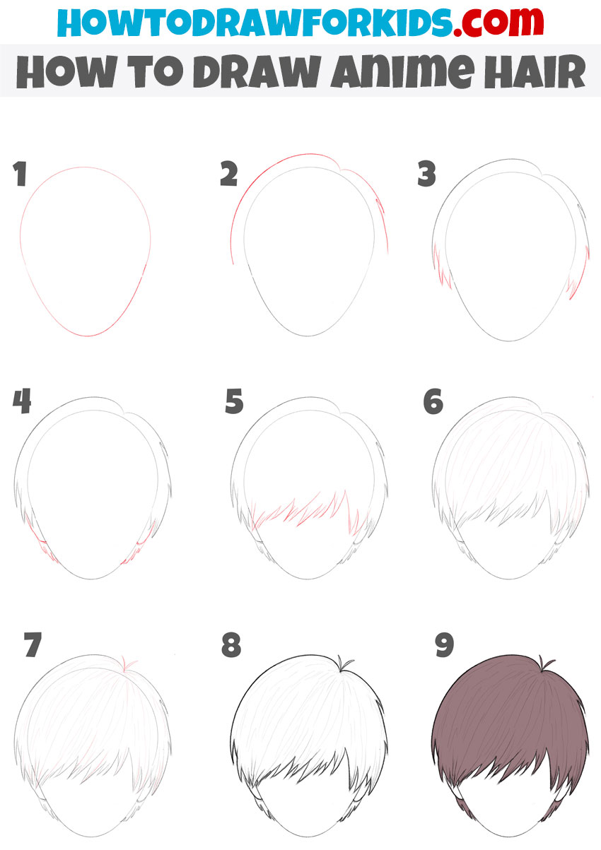 How to draw anime hair step by step