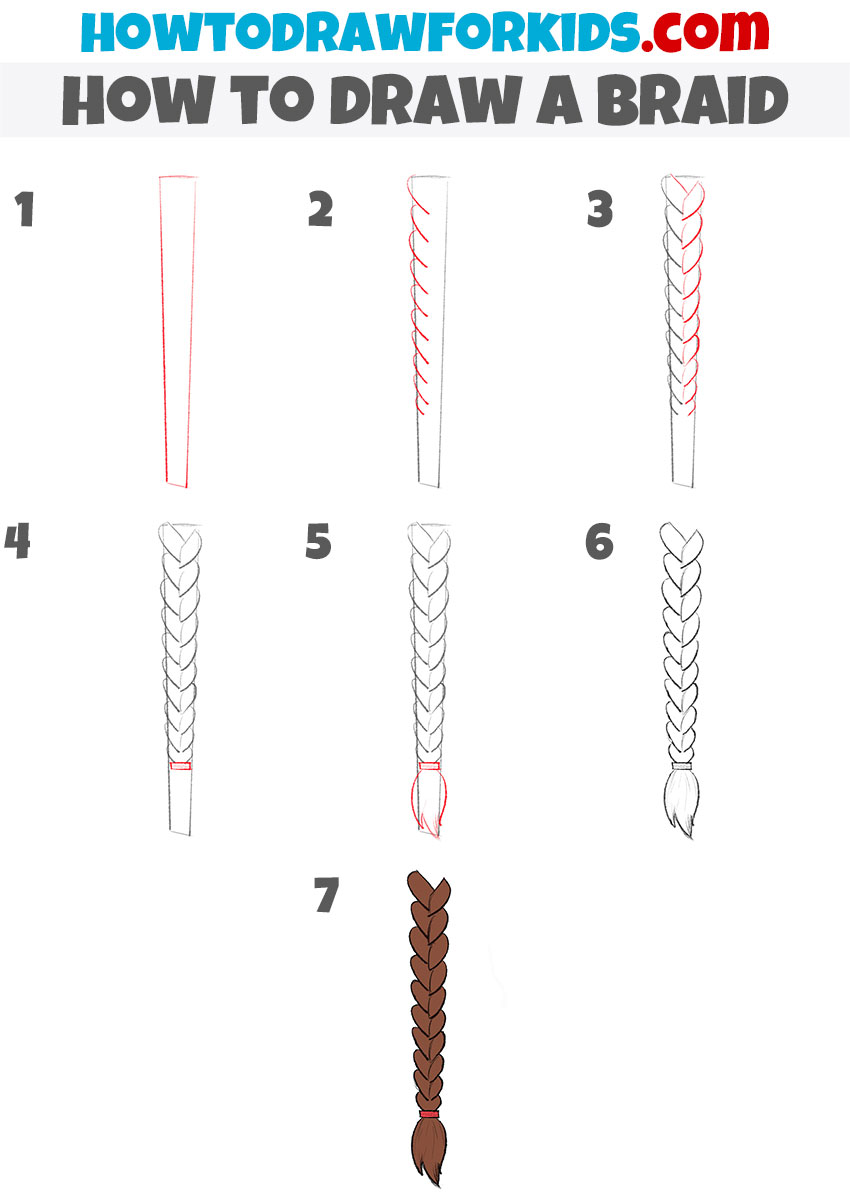 how to draw hair braids step by step
