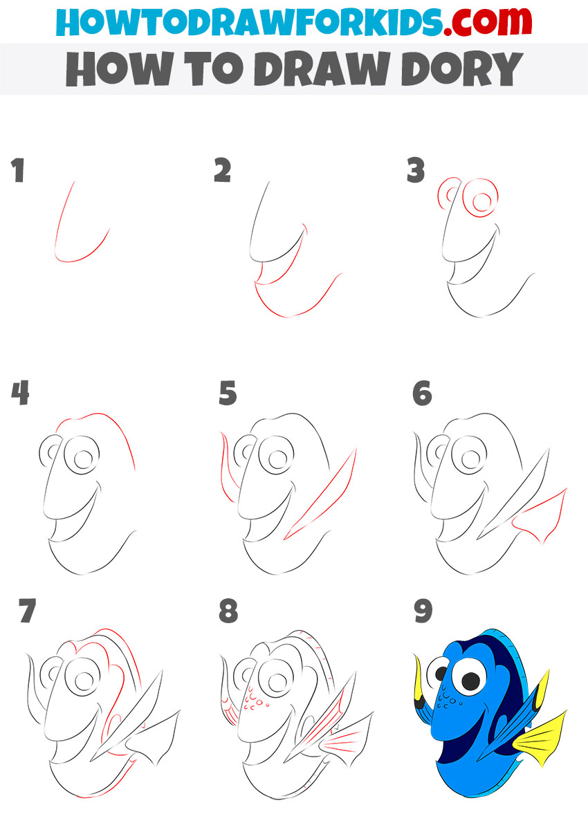 how to draw Dory step by step