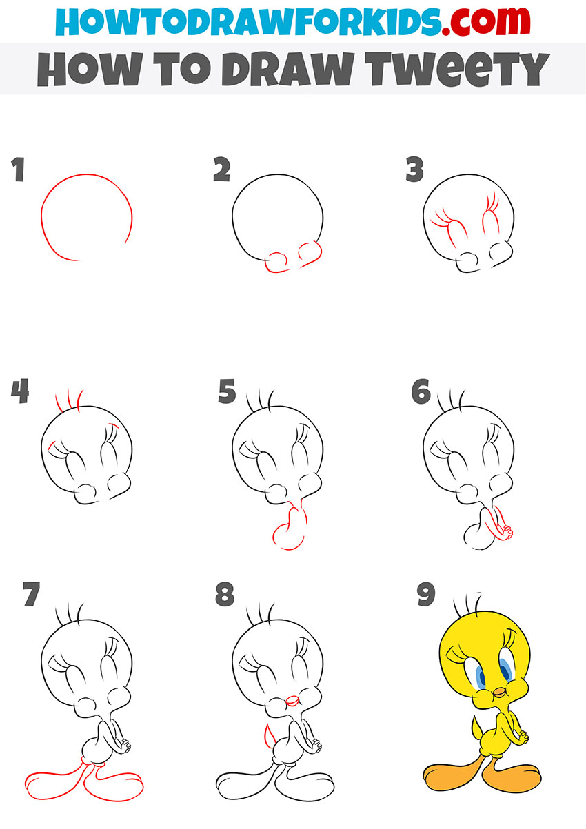 how to draw Tweety step by step