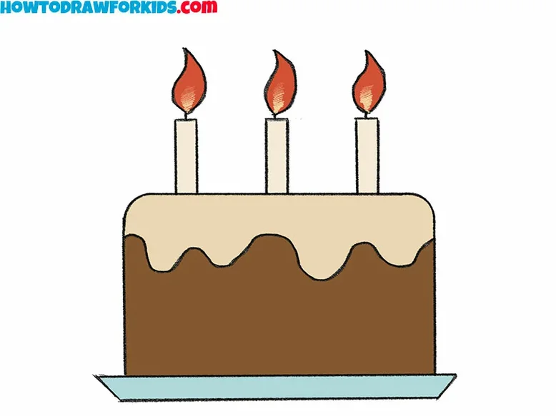 Birthday cake. cake with candles. happy birthday. vector drawing • wall  stickers fire, baking, graphic | myloview.com