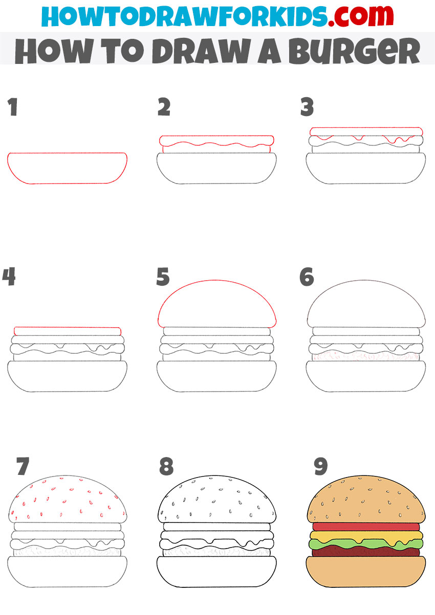 how to draw a burger step by step
