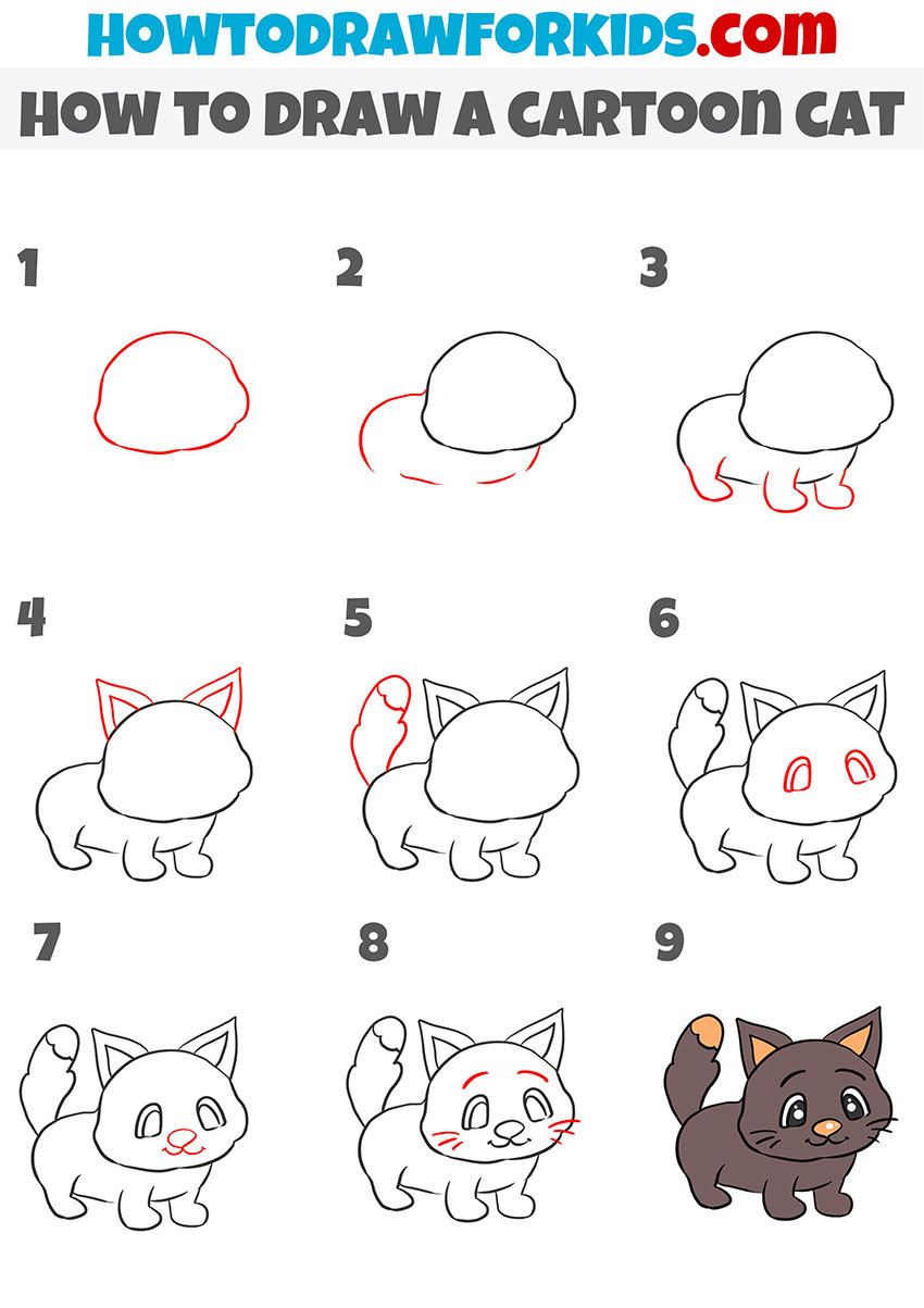 How to Draw a Cartoon Cat - Easy Drawing Tutorial For Kids