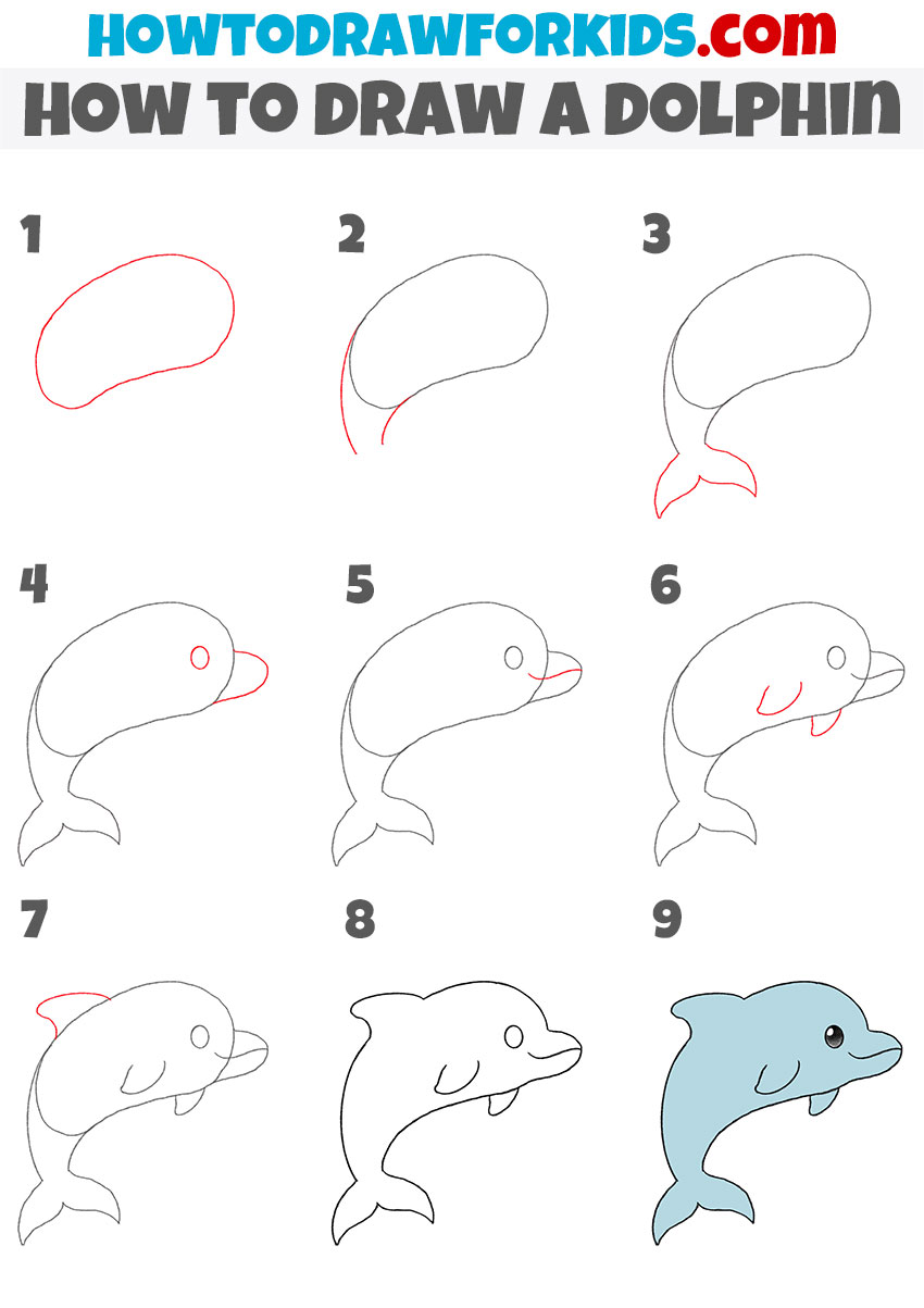 Easy How to Draw a Dolphin Tutorial Video and Coloring Page