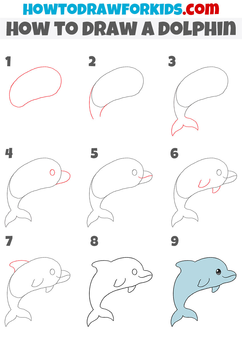 Cute cartoon dolphin coloring page for kids