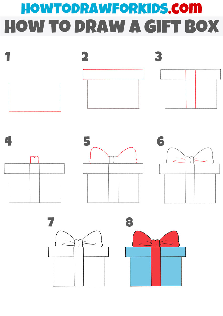 how to draw a gift box step by step