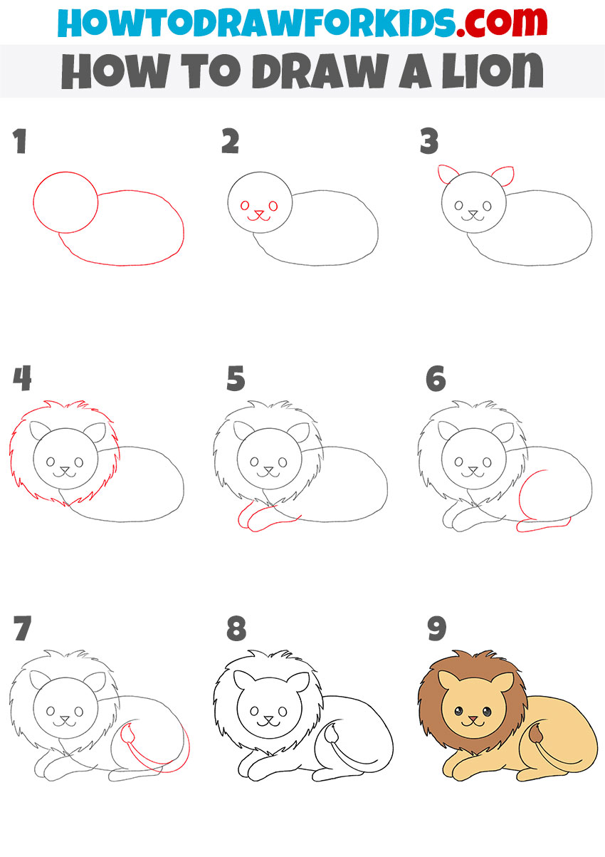 Page Shows How To Learn To Draw Step by Step Cute Little Toy Lion
