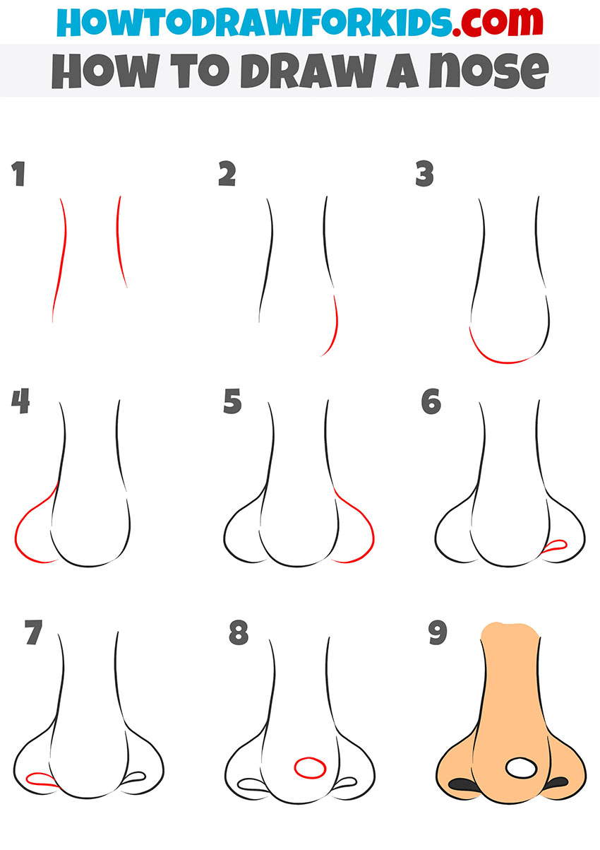 how to draw a nose for kids step by step
