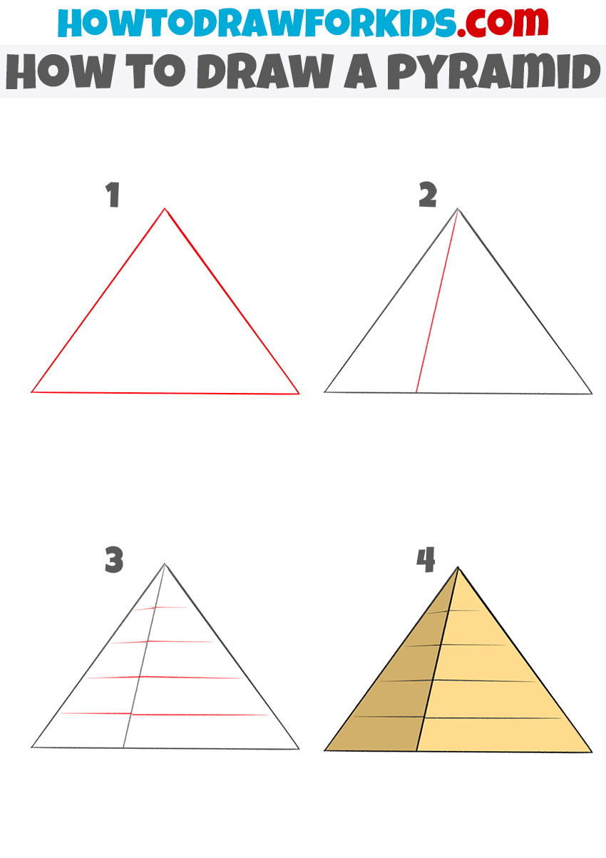 how to draw a pyramid step by step