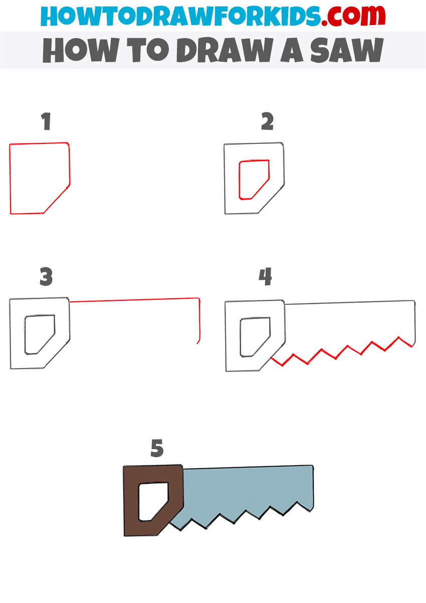 how to draw a saw step by step