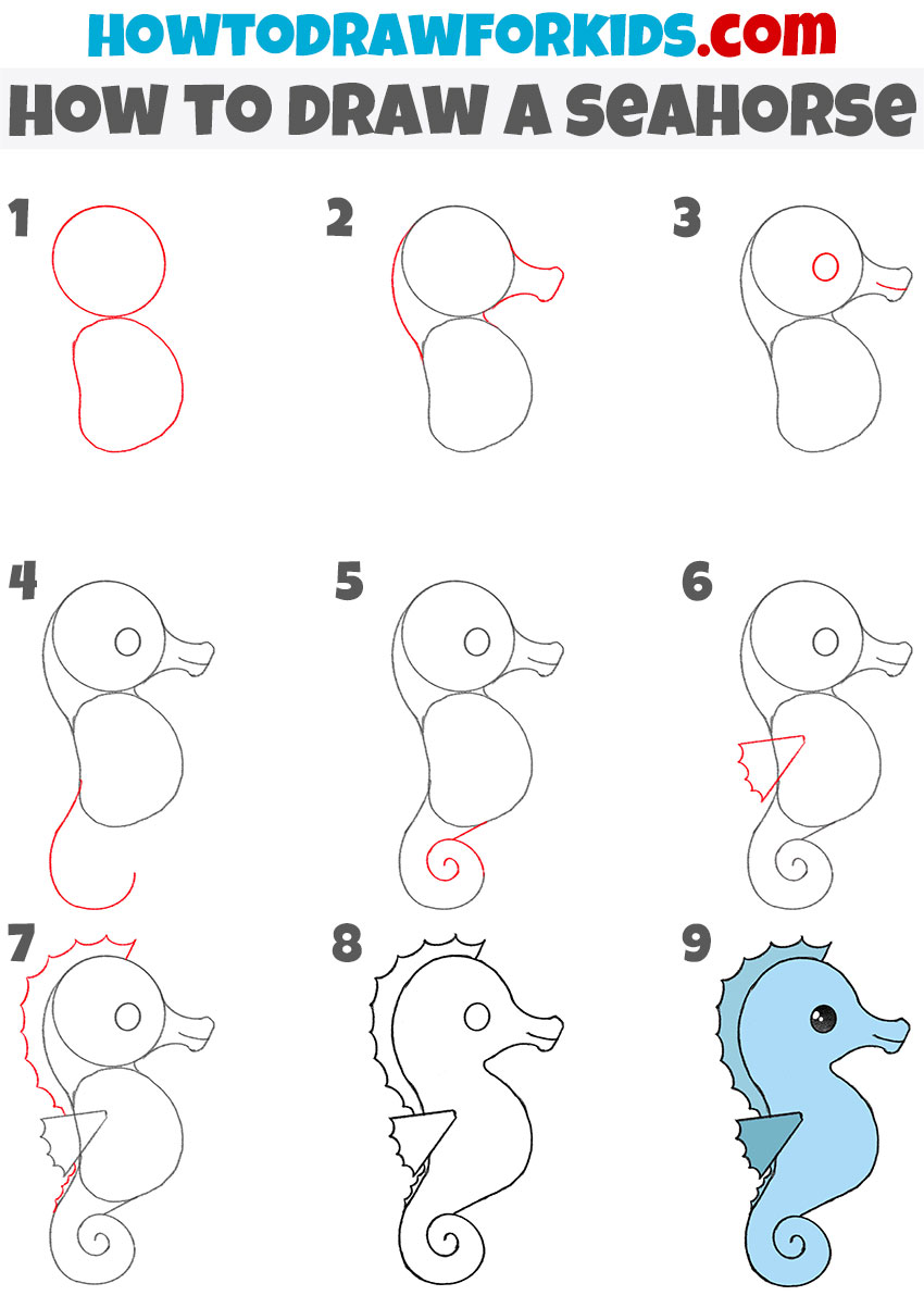 How to Draw a Seahorse - Easy Drawing Tutorial For Kids