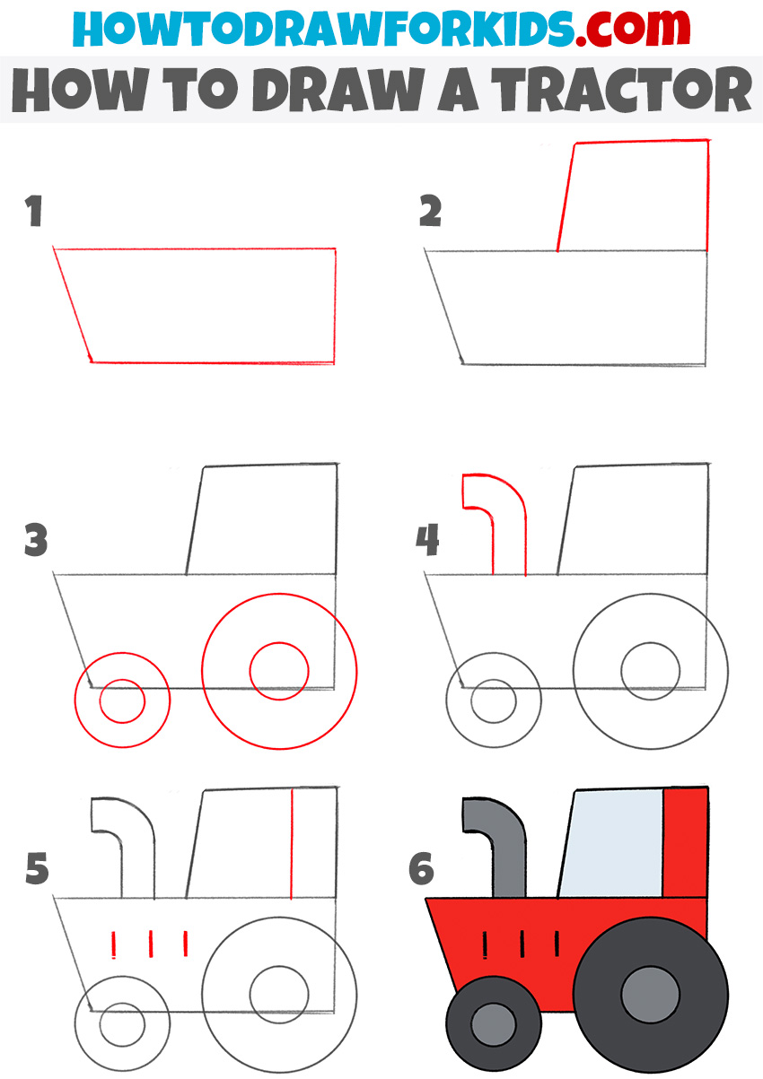 how to draw a tractor step by step