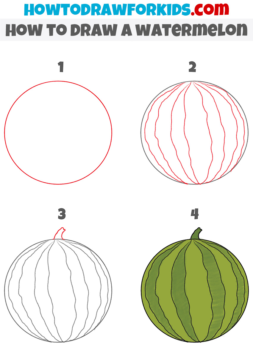 How to Draw a Watermelon for Kindergarten - Easy Drawing Tutorial