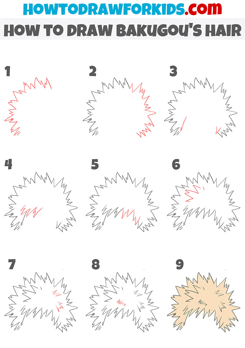 how to draw bakugou's hair step by step