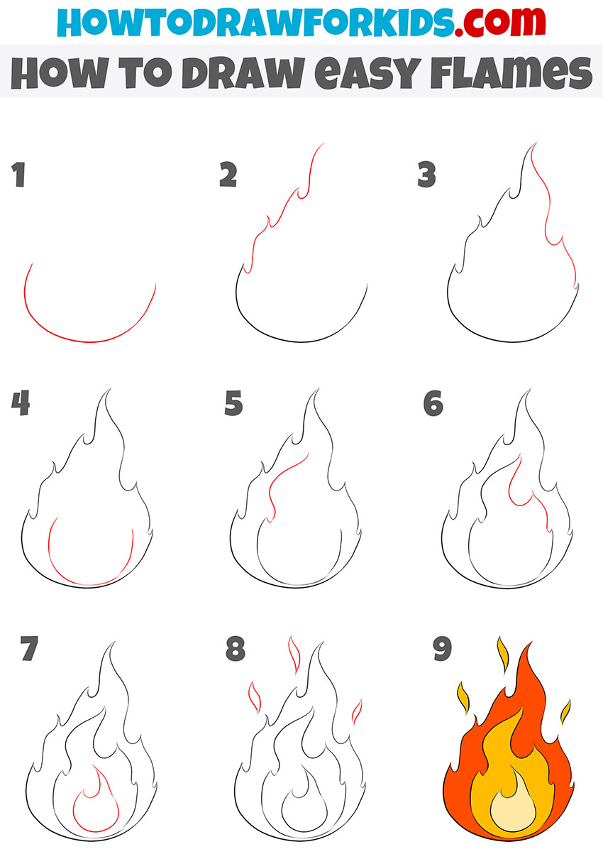 how to draw easy flames step by step