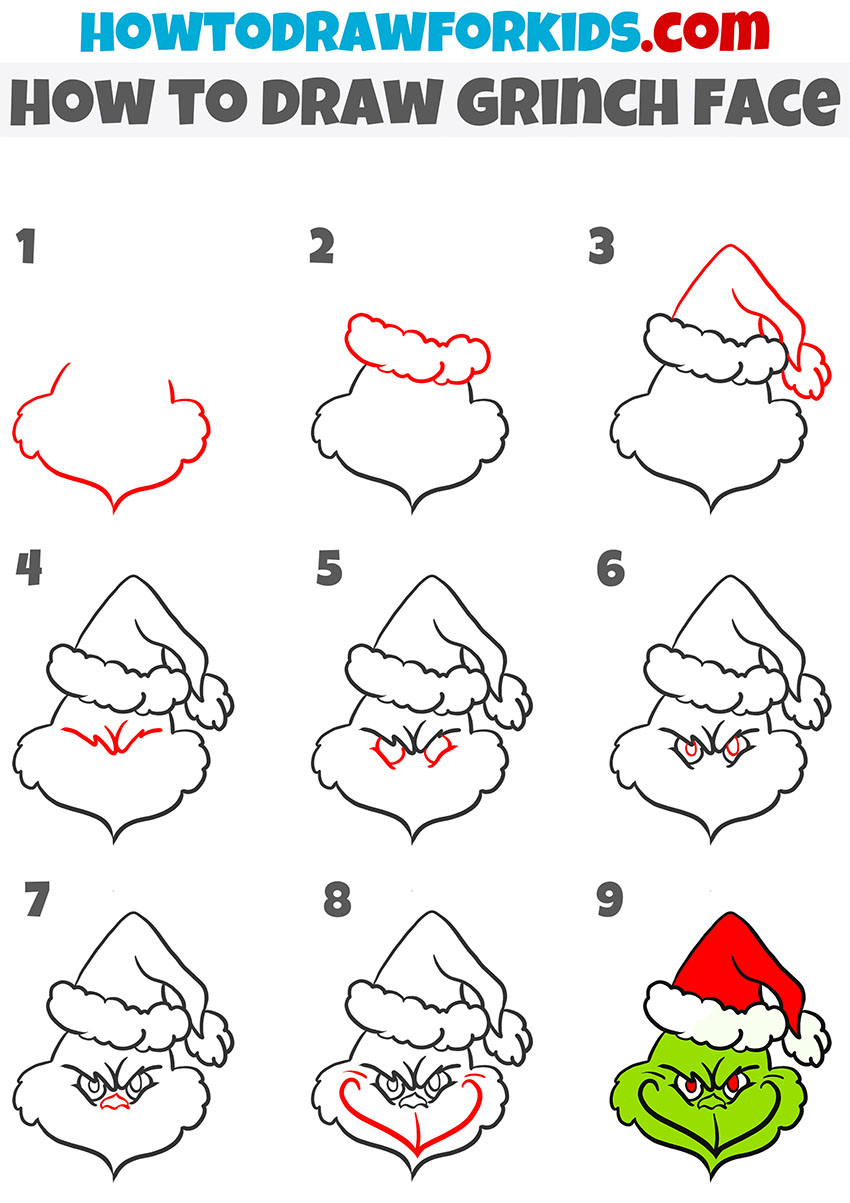 how to draw grinch face step by step
