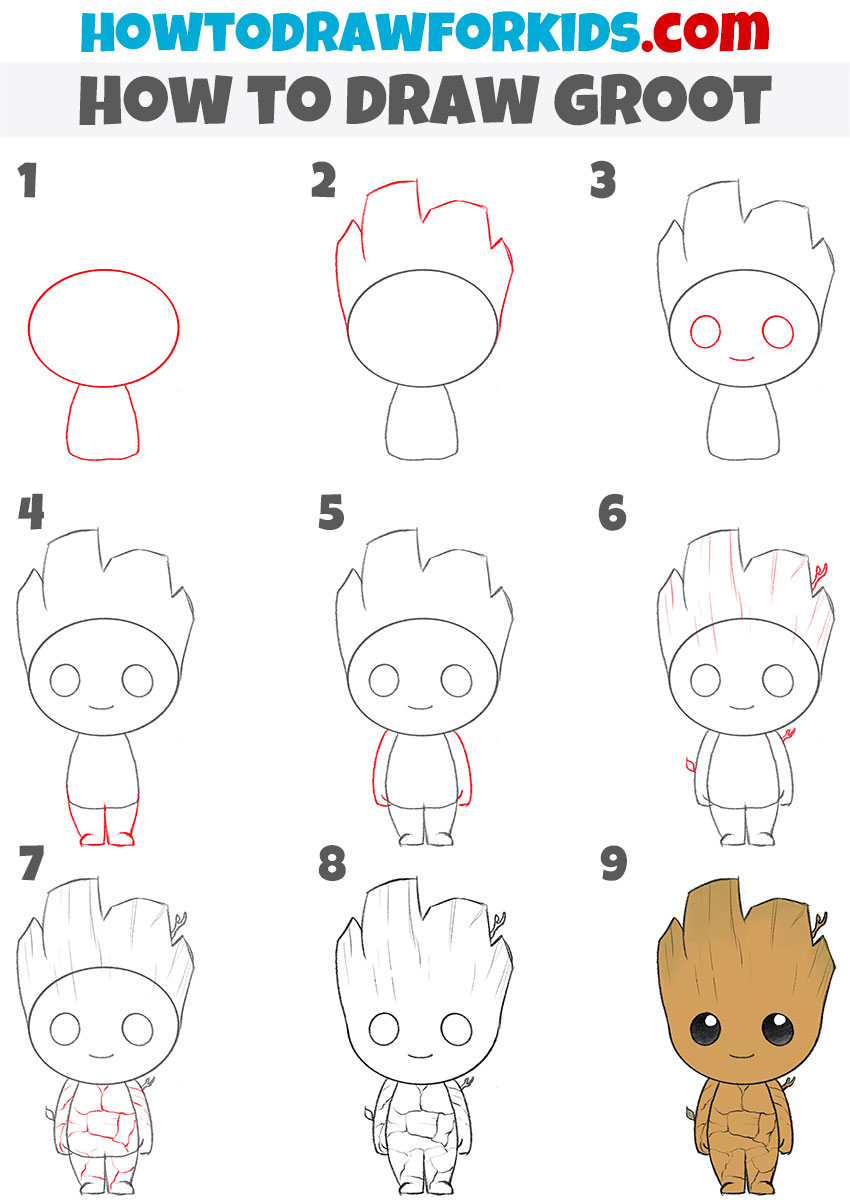 how to draw groot step by step