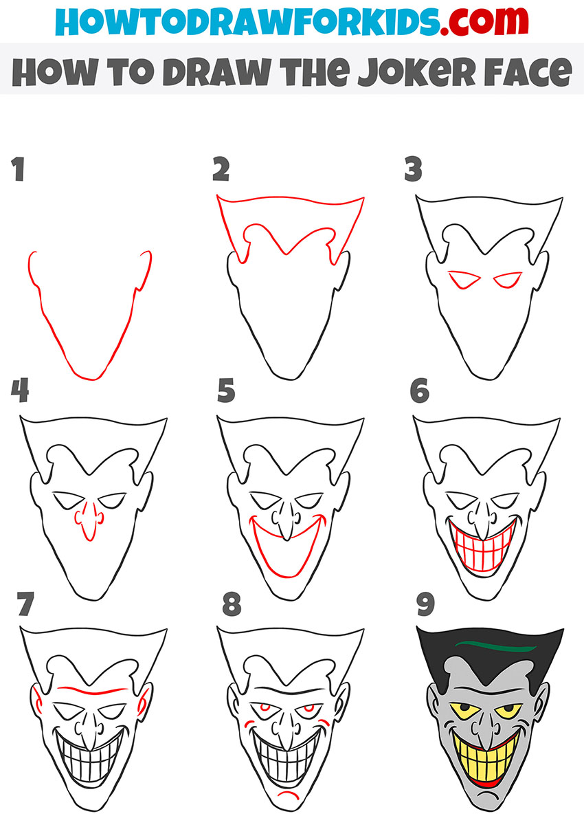 Steps to Draw the Joker's Face