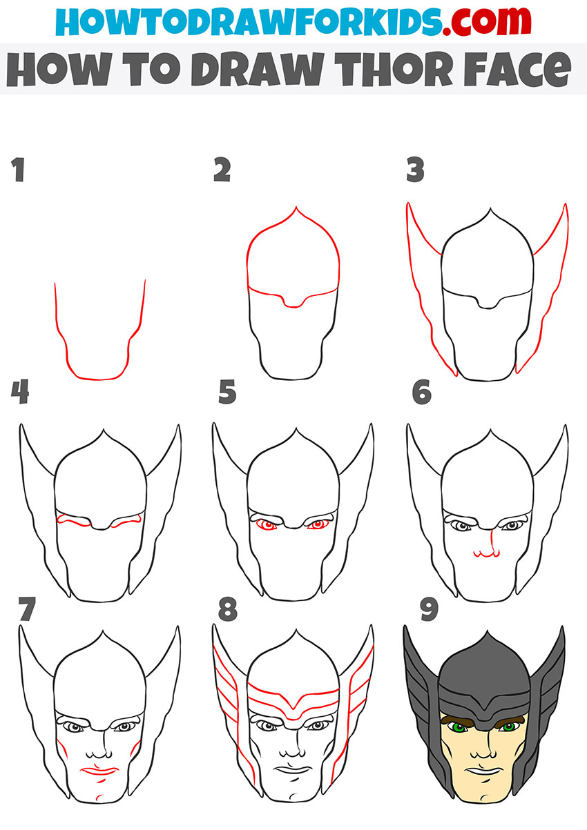 how to draw thor face step by step