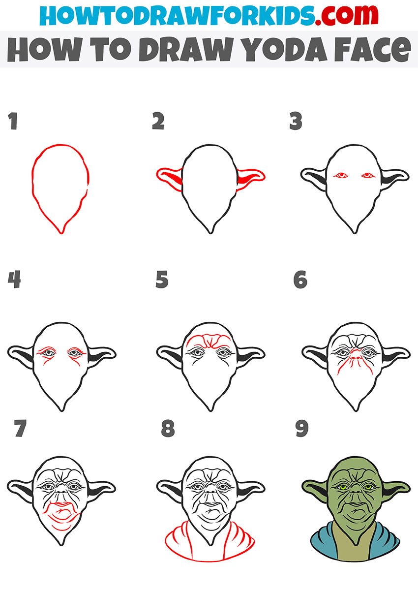 how to draw yoda face step by step