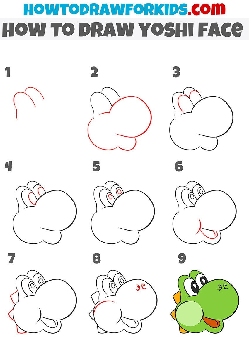 how to draw yoshi face step by step