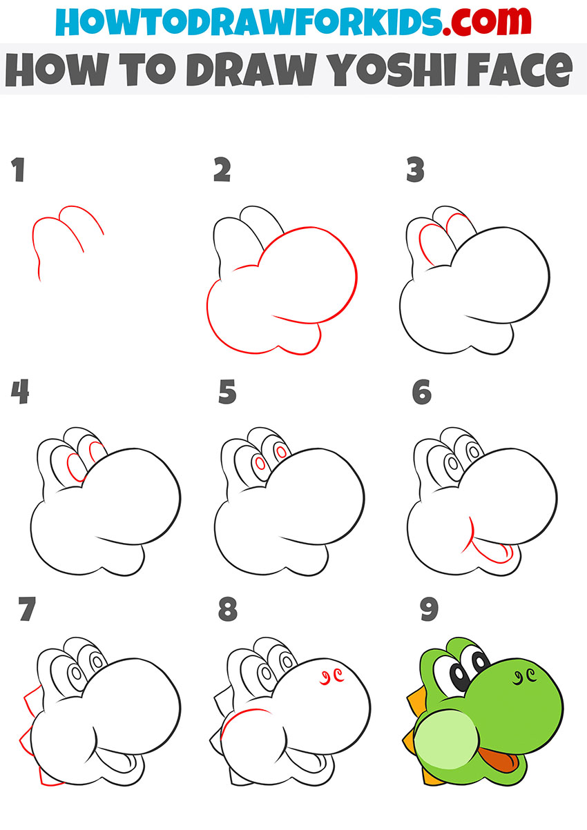 How to Draw Yoshi Face Easy Drawing Tutorial For Kids