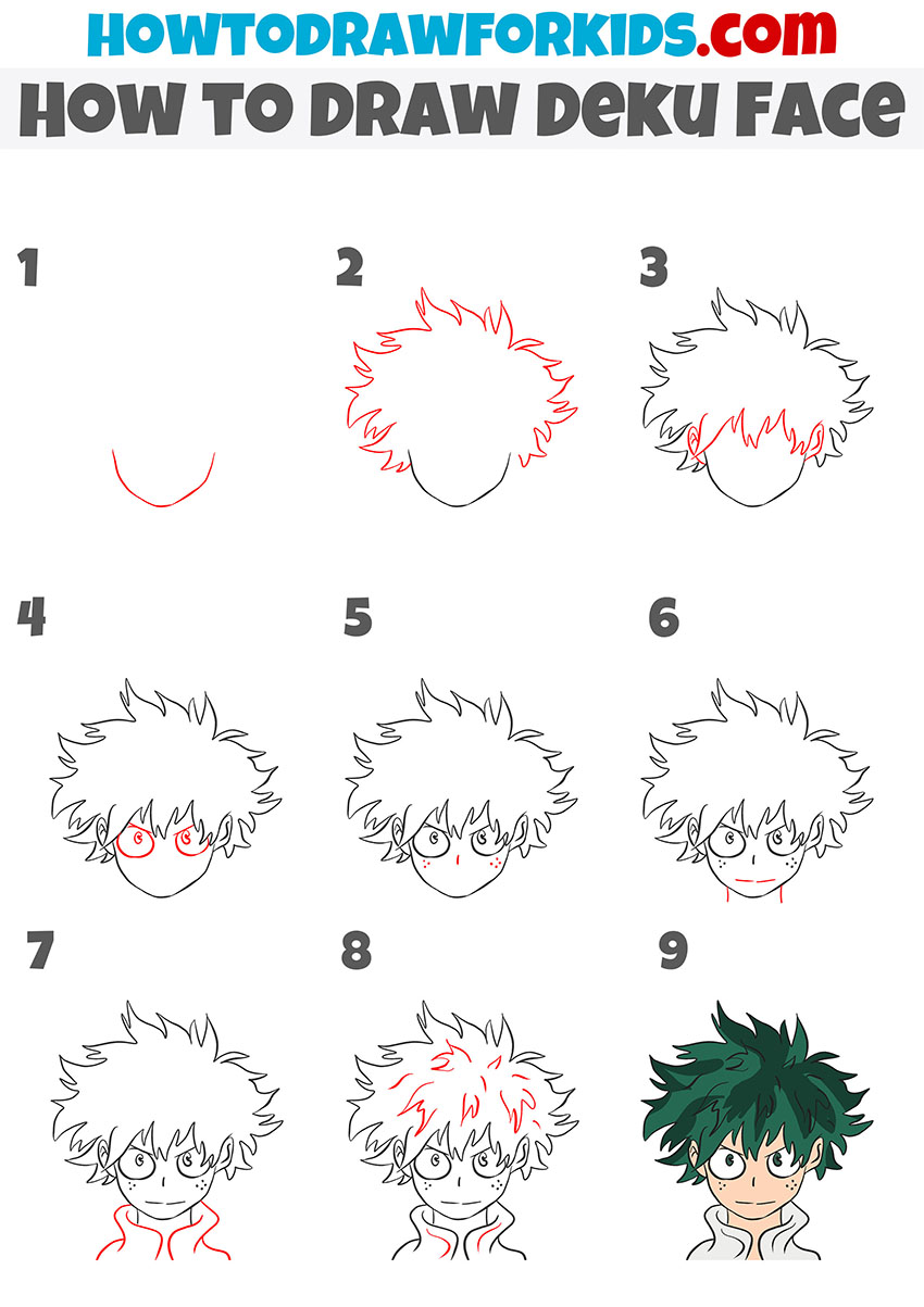 How to Draw Deku Face step by step