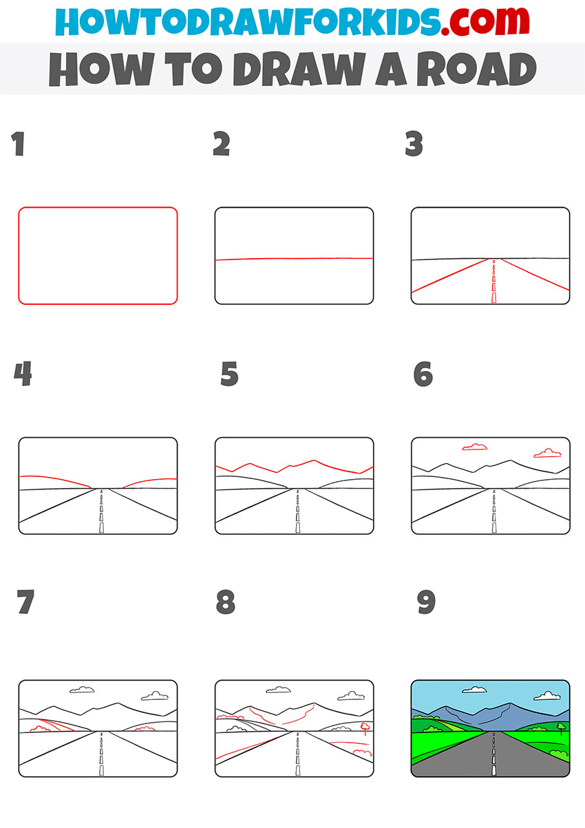 Road step by step drawing tutorial