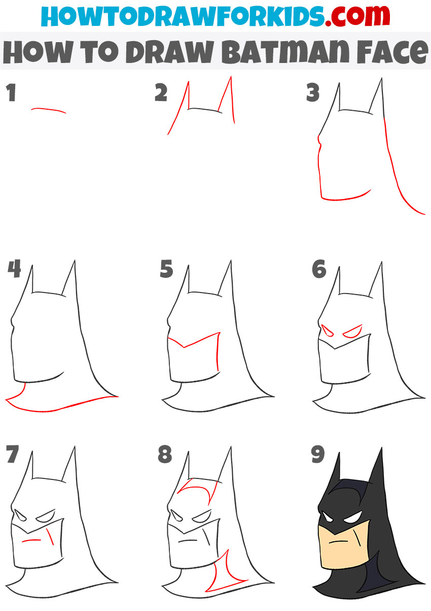 How to draw Batman Face step by step