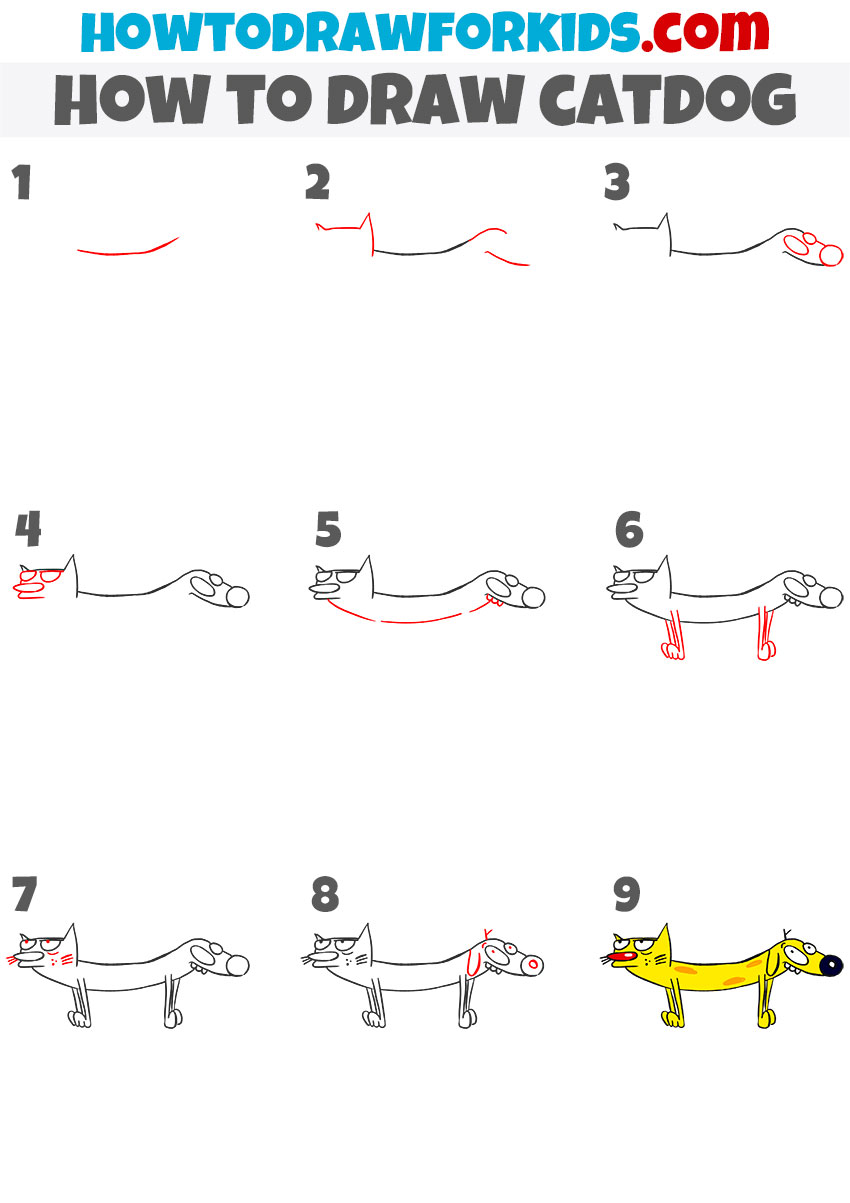 How to Draw CatDog Easy Drawing Tutorial For Kids