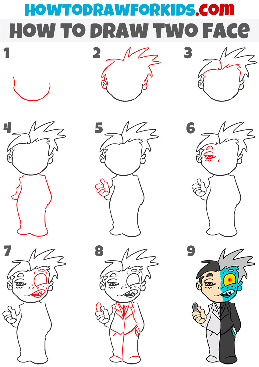 How to Draw TwoFace Easy Drawing Tutorial For Kids