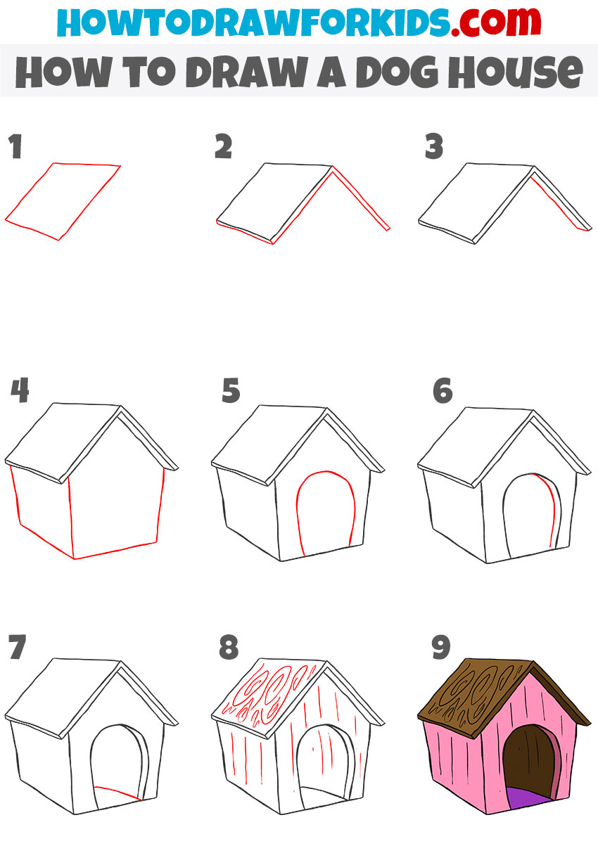 How to draw a Dog House step by step