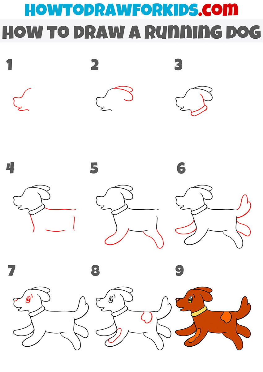 How to draw a Running Dog step by step