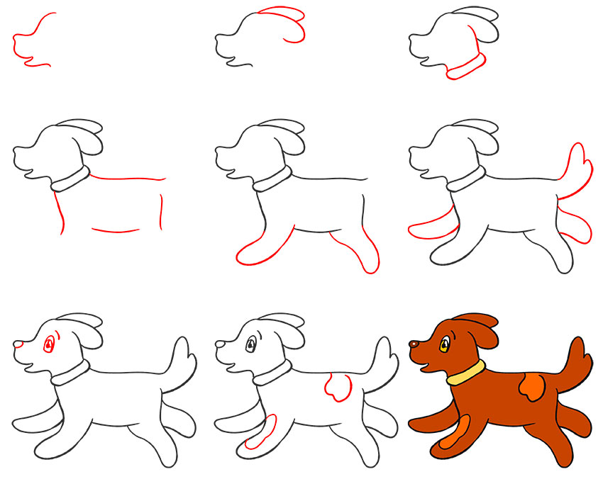 How to draw a Running Dog step by step