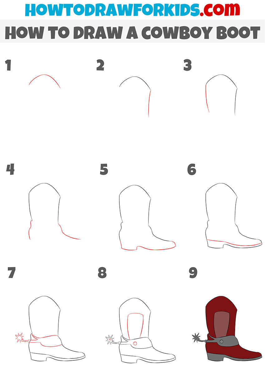 Cowboy boot with a spur drawing tutorial