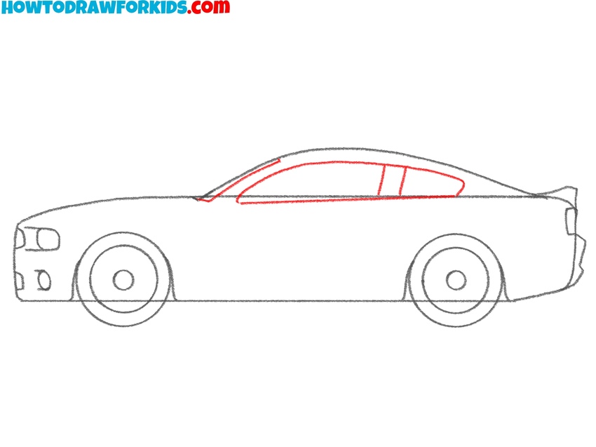 Sketch the muscle car windows