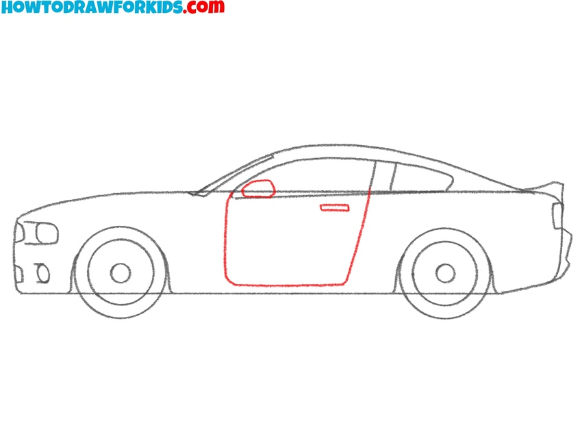 Draw the door and side mirror