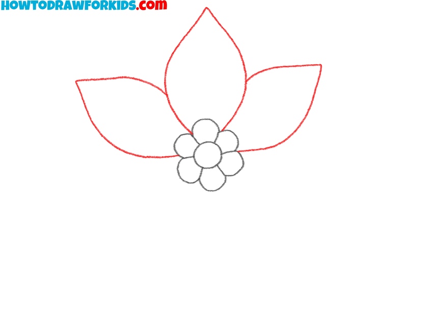Draw the first three poinsettia petals