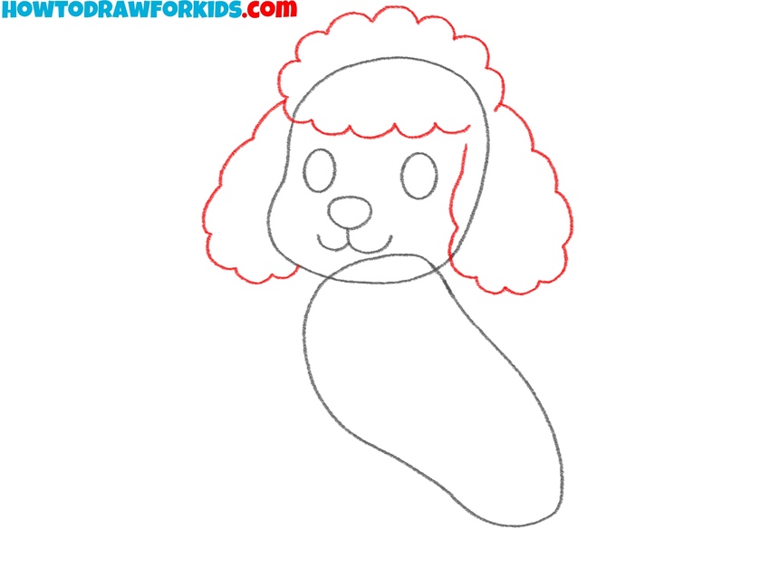 Draw the poodle ears and hair