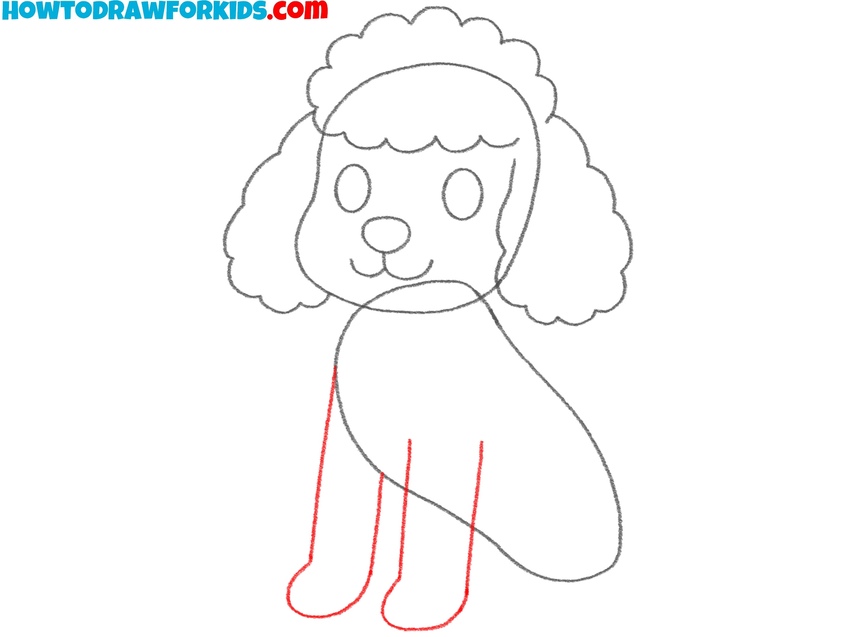 Sketch the front legs of the dog