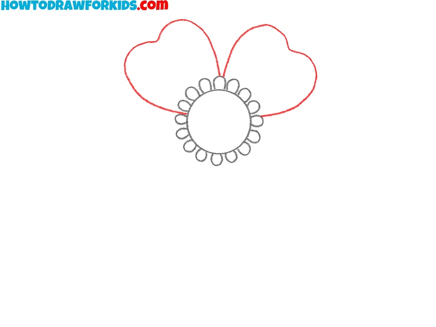 Draw the poppy’s upper petals