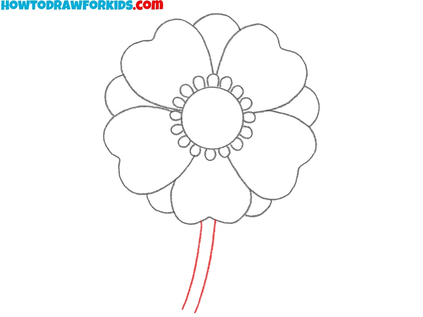 Draw the poppy flower’s stem
