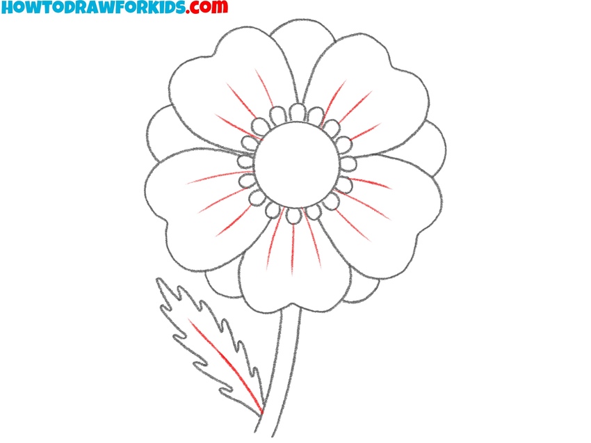 Add texture to the petals and leaves